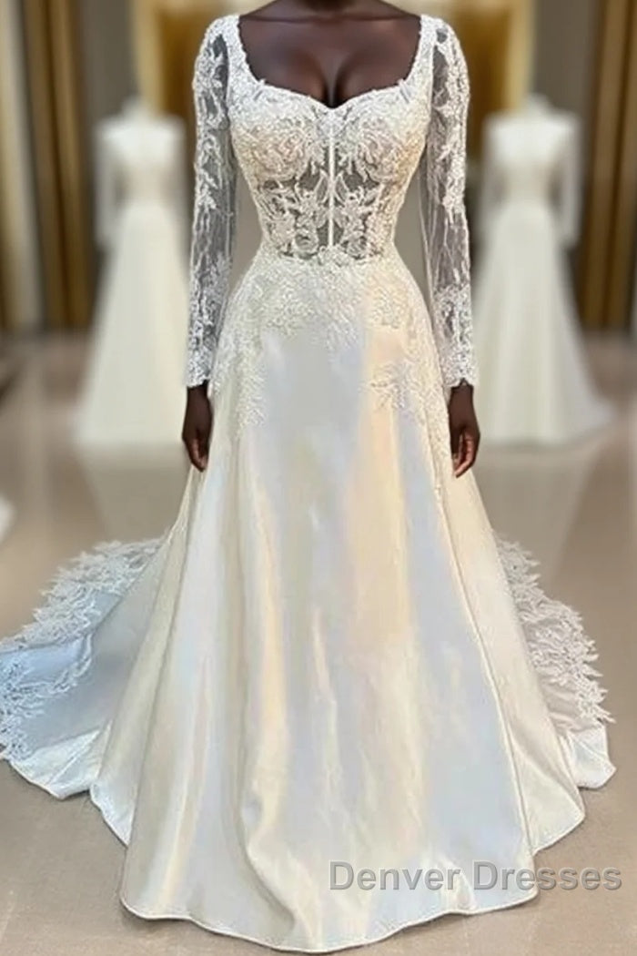 White Long Sleeve A-Line Wedding Dress Main image