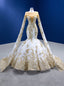 White Mermaid Gold Sequins Appliques Prom Dress