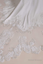 White Mermaid Halter Backless Sweep Train Wedding Dresses with Lace
