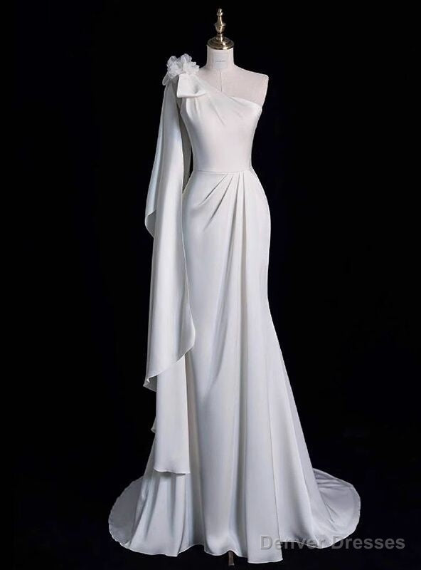 White Mermaid One Shoulder Wedding Dress Main image