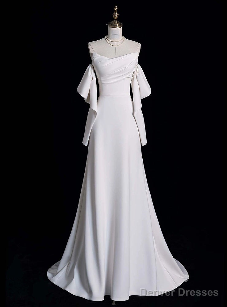 White Mermaid Strapless Pleats Wedding Dress Main image