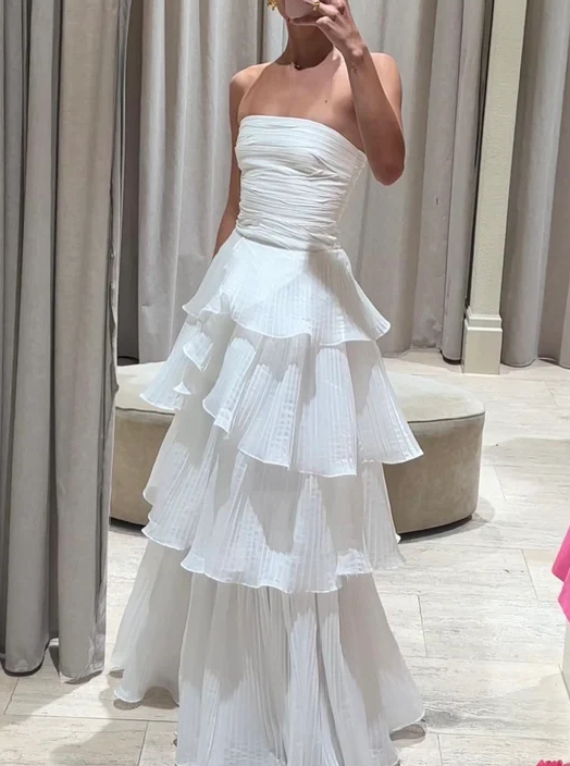 White Multi-Layer Evening Dress Long White Prom Gown Secondary image