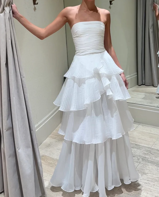 White Multi-Layer Evening Dress Long White Prom Gown