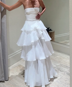 White Multi-Layer Evening Dress Long White Prom Gown