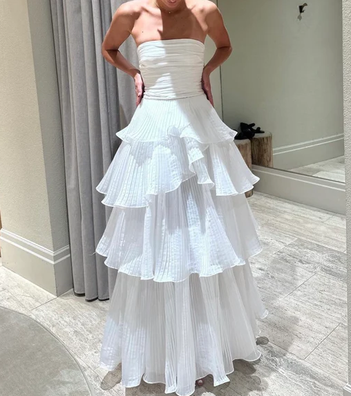 White Multi-Layer Evening Dress Long White Prom Gown