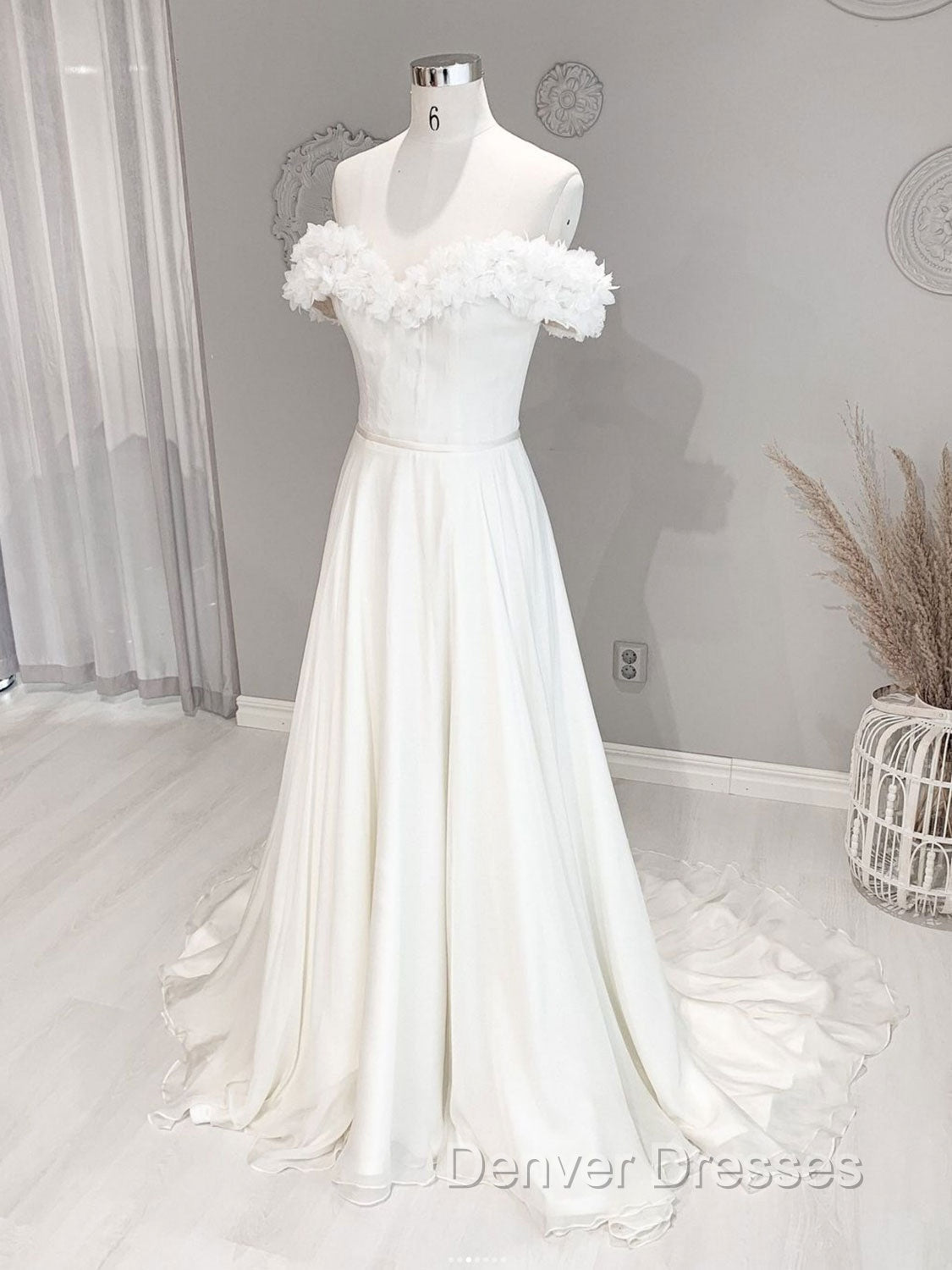 White Off Shoulder Chiffon Long Prom Dress, White Evening Dress Secondary image