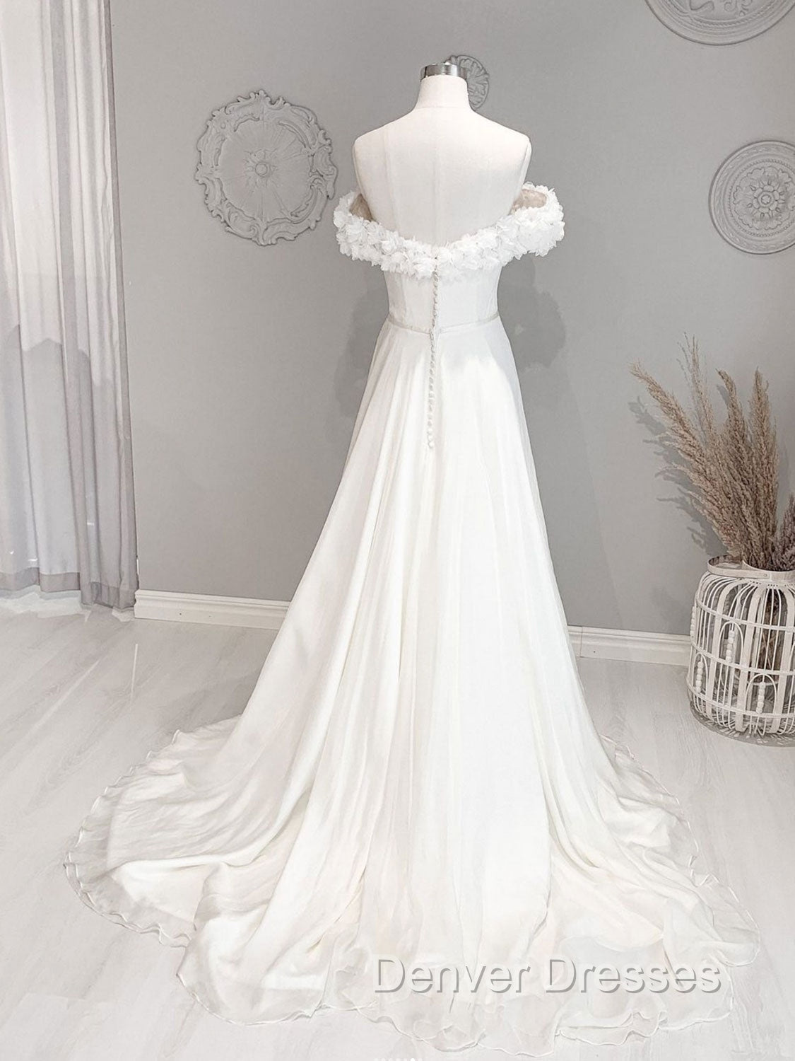 White Off Shoulder Chiffon Long Prom Dress, White Evening Dress