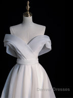 White Organza Long Prom Dress, White Long Evening Dress
