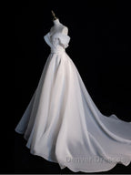 White Organza Long Prom Dress, White Long Evening Dress