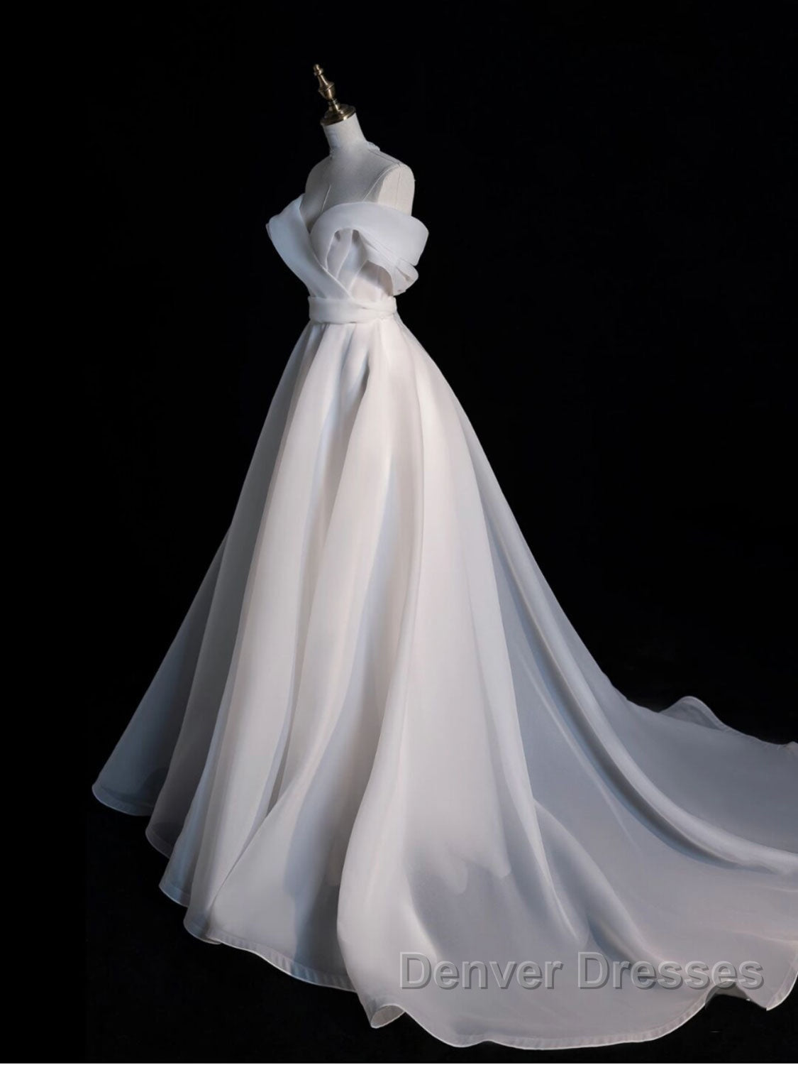 White Organza Long Prom Dress, White Long Evening Dress