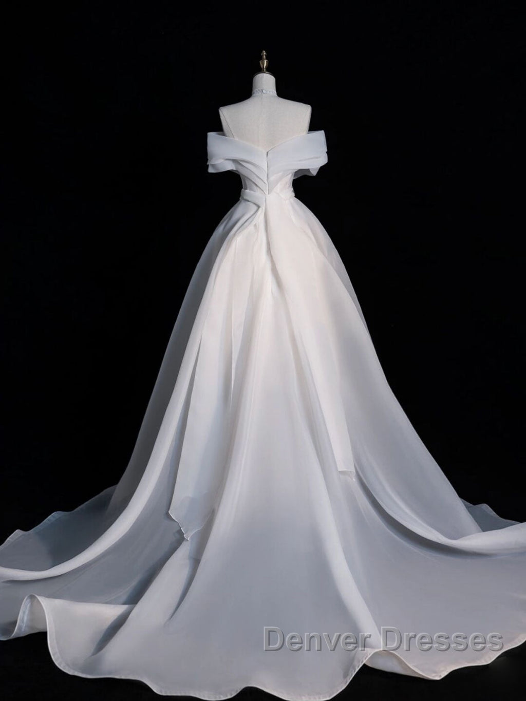 White Organza Long Prom Dress, White Long Evening Dress