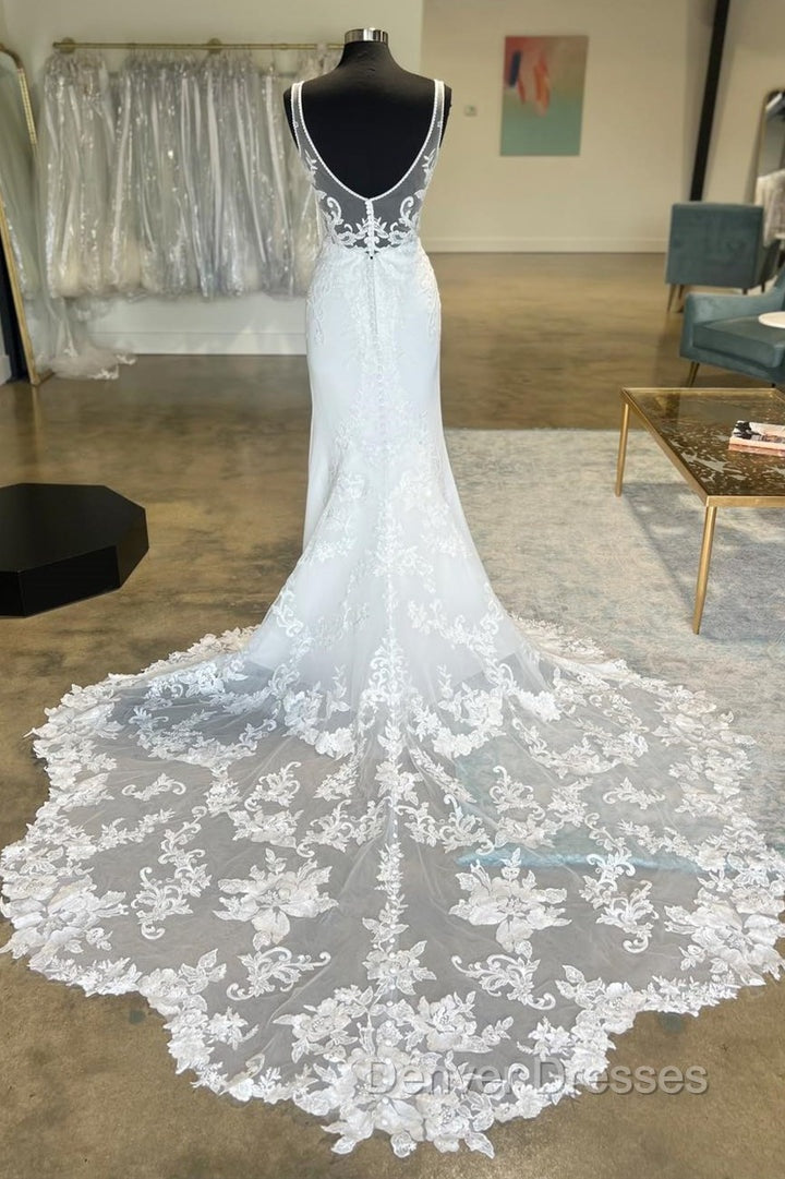 White Plunge V Strapless Lace Mermaid Long Bridal Gown Wedding Dress Secondary image