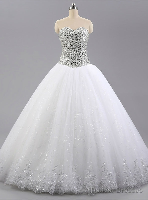 White Rhinestone Long Sweetheart Tulle Wedding Dress Main image