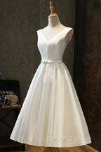 White Round Neck Satin Short Prom Dress White Homecoming Dress