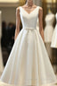 White Round Neck Satin Short Prom Dress White Homecoming Dress