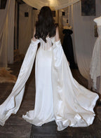 White Satin A-Line Long Scoop Long Evening Dress, White Satin Prom Dress