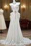 White Satin A-Line Sweetheart Beaded Long Prom Dress, Elegant Adult Ceremony Graduation Prom Dress