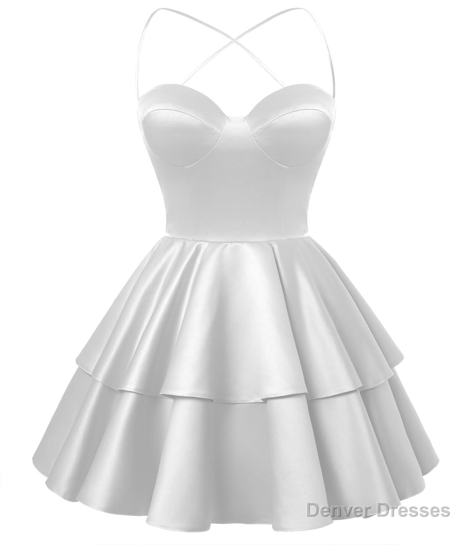 White Satin Homecoming Dress Sweetheart Neck Tiered Short Graduation Dresses Secondary image