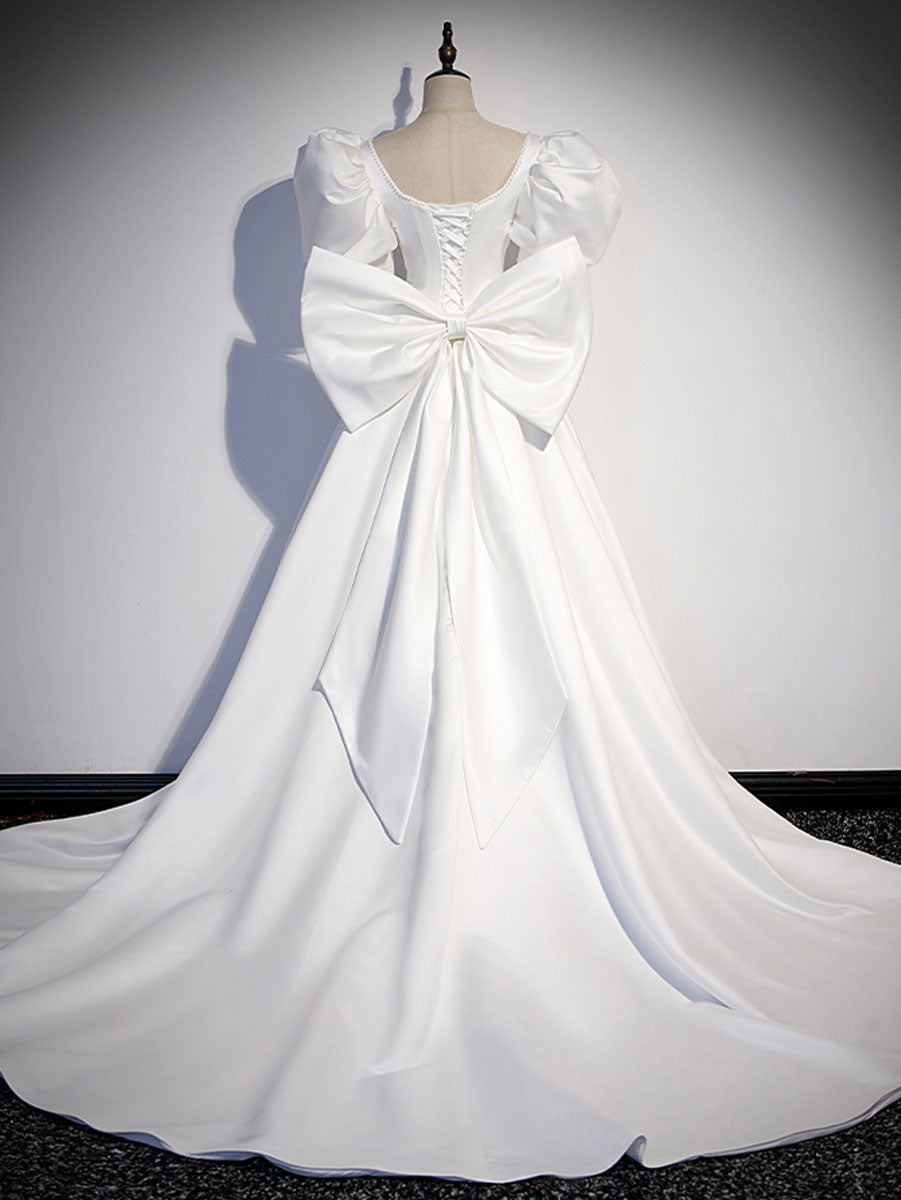 White  Satin Long Prom Dress, White Long Evening Dress Secondary image