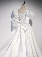 White  Satin Long Prom Dress, White Long Evening Dress