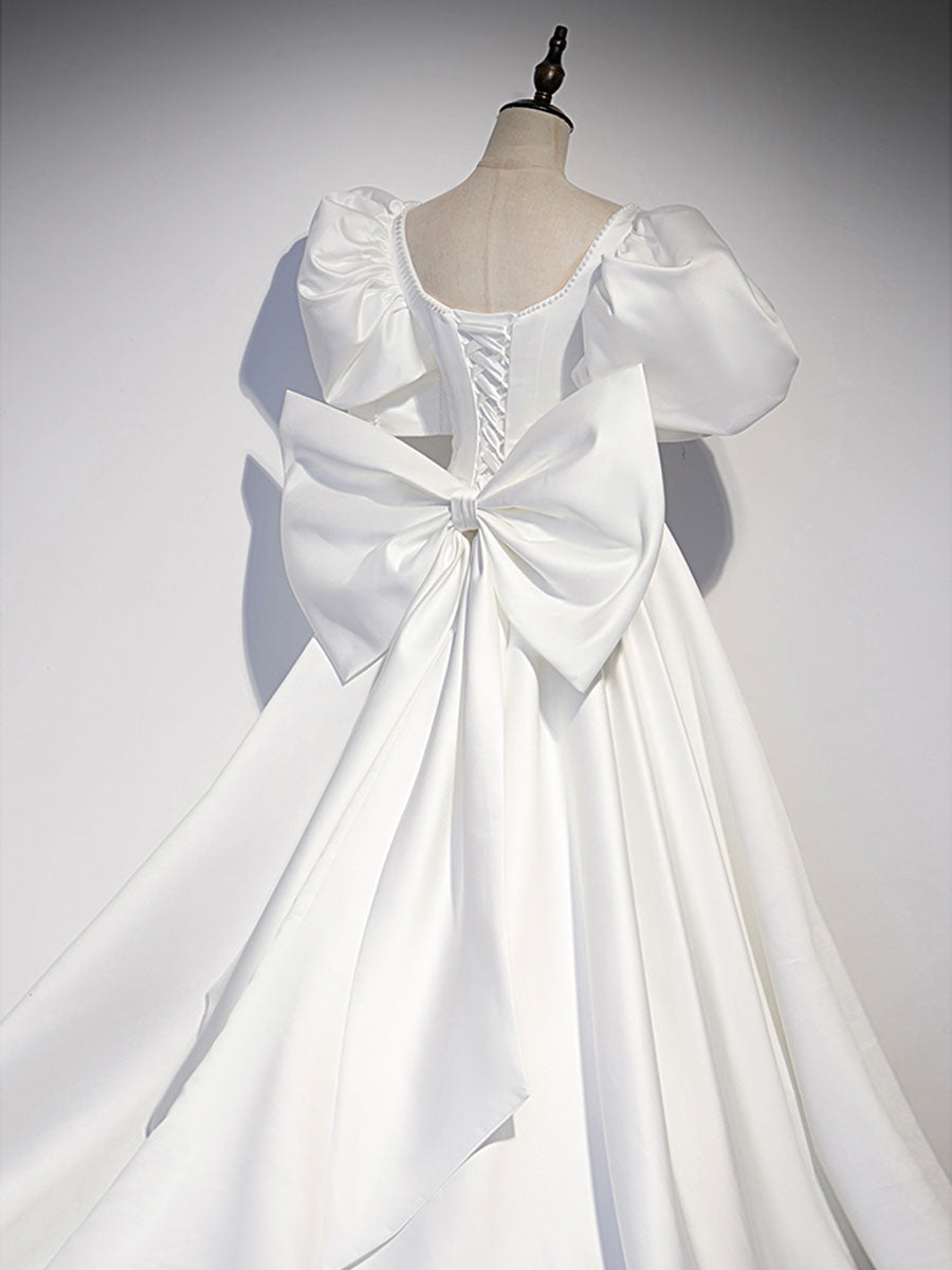 White  Satin Long Prom Dress, White Long Evening Dress