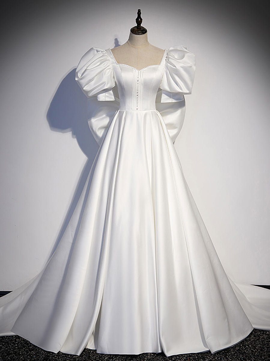 White  Satin Long Prom Dress, White Long Evening Dress Main image