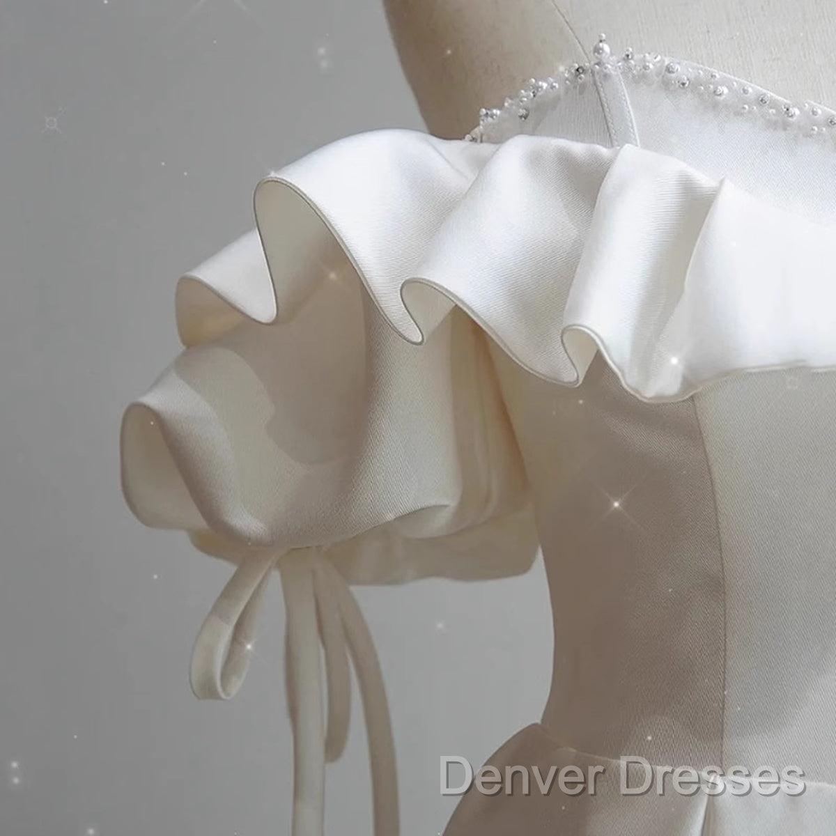 White Satin Off Shoulder Beaded Sweetheart Formal Dress, White Long Prom Dress