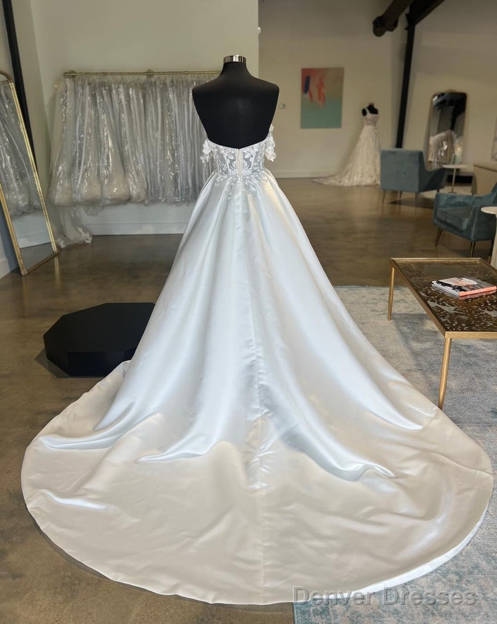 White Satin Off-The-Shoulder Appliques Long Wedding Dress Beautiful Secondary image