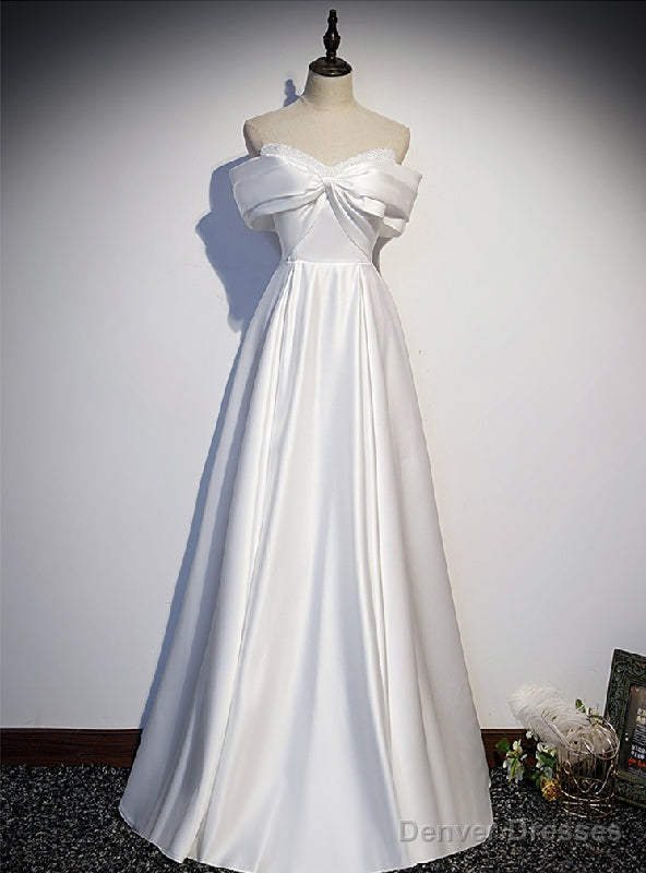 White Satin Off the Shoulder Beading Prom Dress Main image