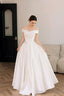 White Satin Off The Shoulder Prom Dress, A-Line Floor Length Evening Party Dress