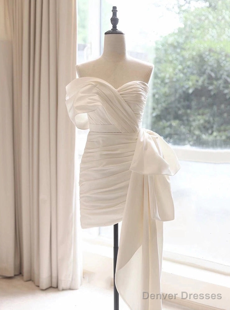 White Satin Pleats Short Wedding Dress Main image