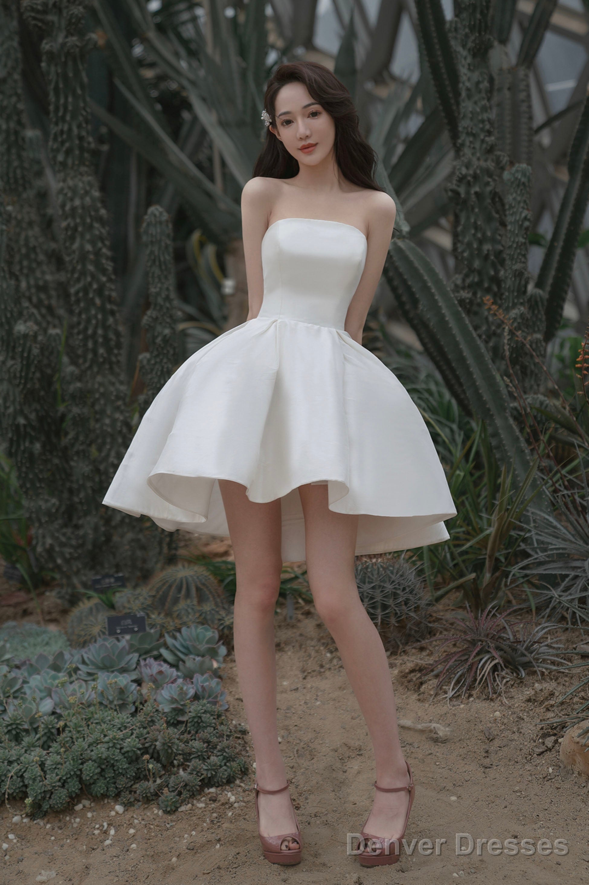 White Satin Short A-Line Prom Dress Homecoming Dress Main image