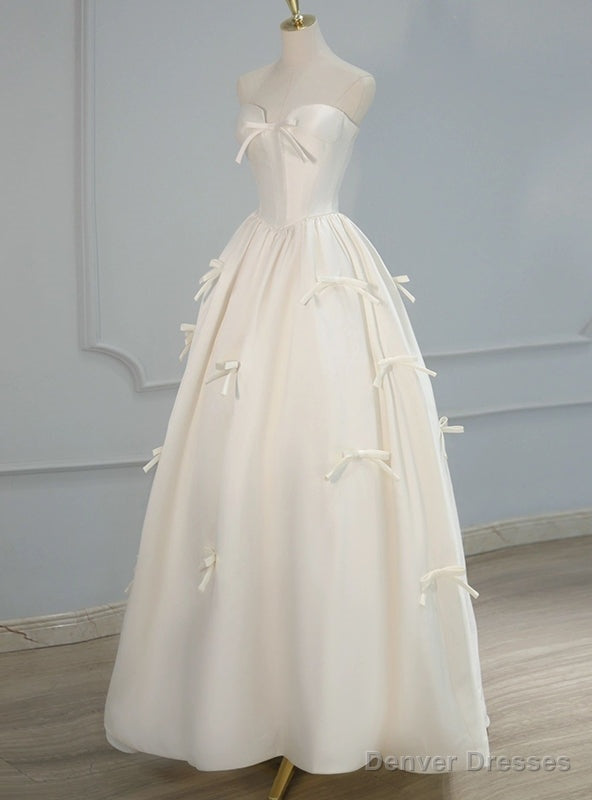 White Satin Strapless Bow Wedding Dress Main image