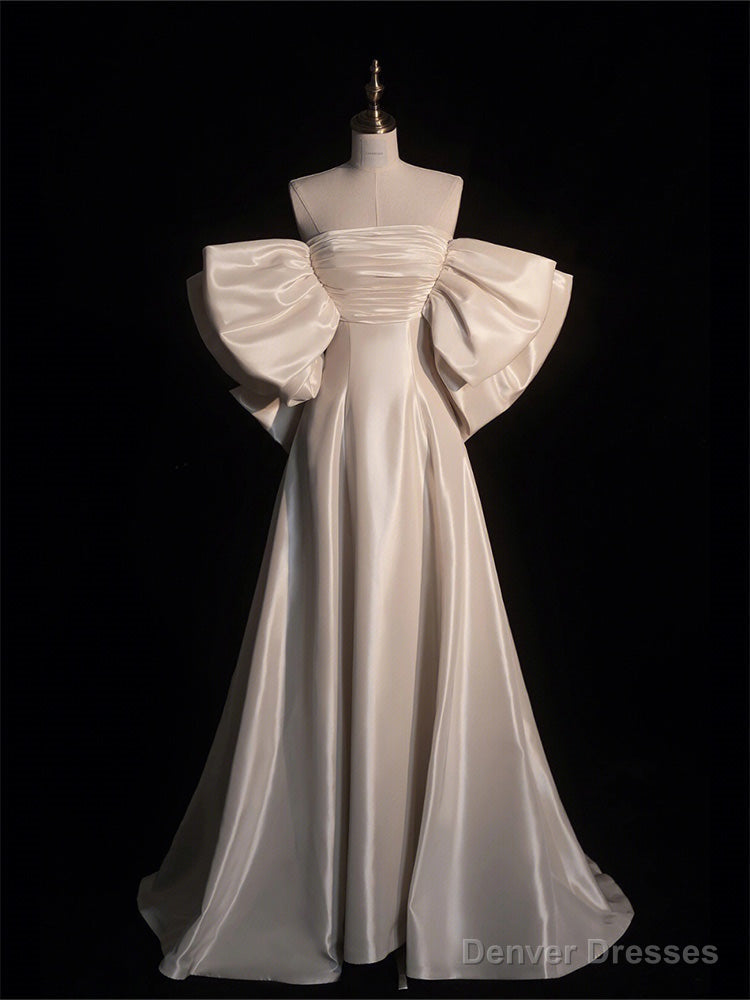 White Satin Strapless Wedding Dress Main image