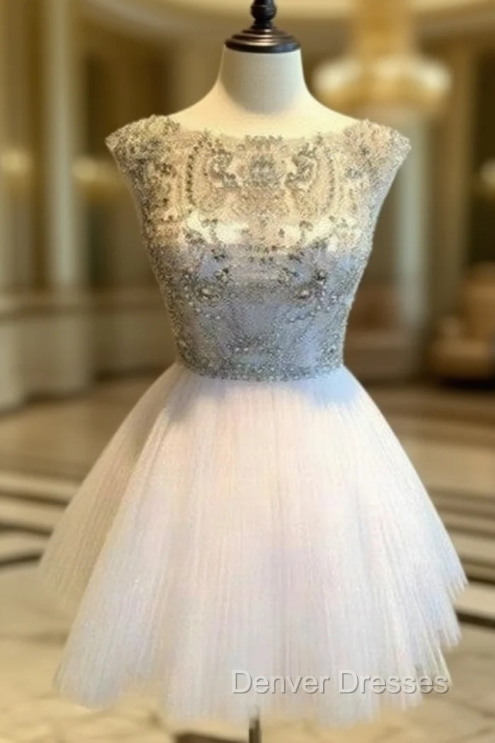 White Sequin Rhinestone Short Prom Dress, Cute Homecoming Dress Main image