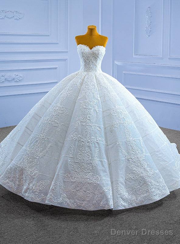 White Sequins Appliques Beading Sweetheart Wedding Dress Main image