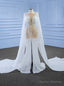 White Sequins Pearls See Through Split Wedding Dress