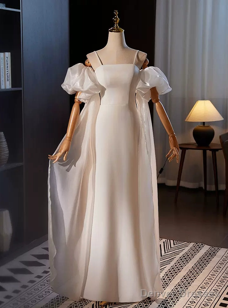 White Sheath Spaghetti Straps Wedding Dress