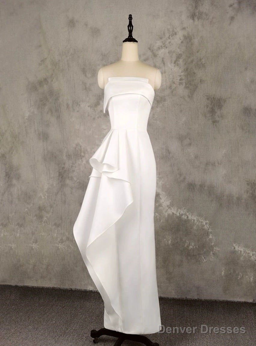White Sheath Strapless Wedding Dress