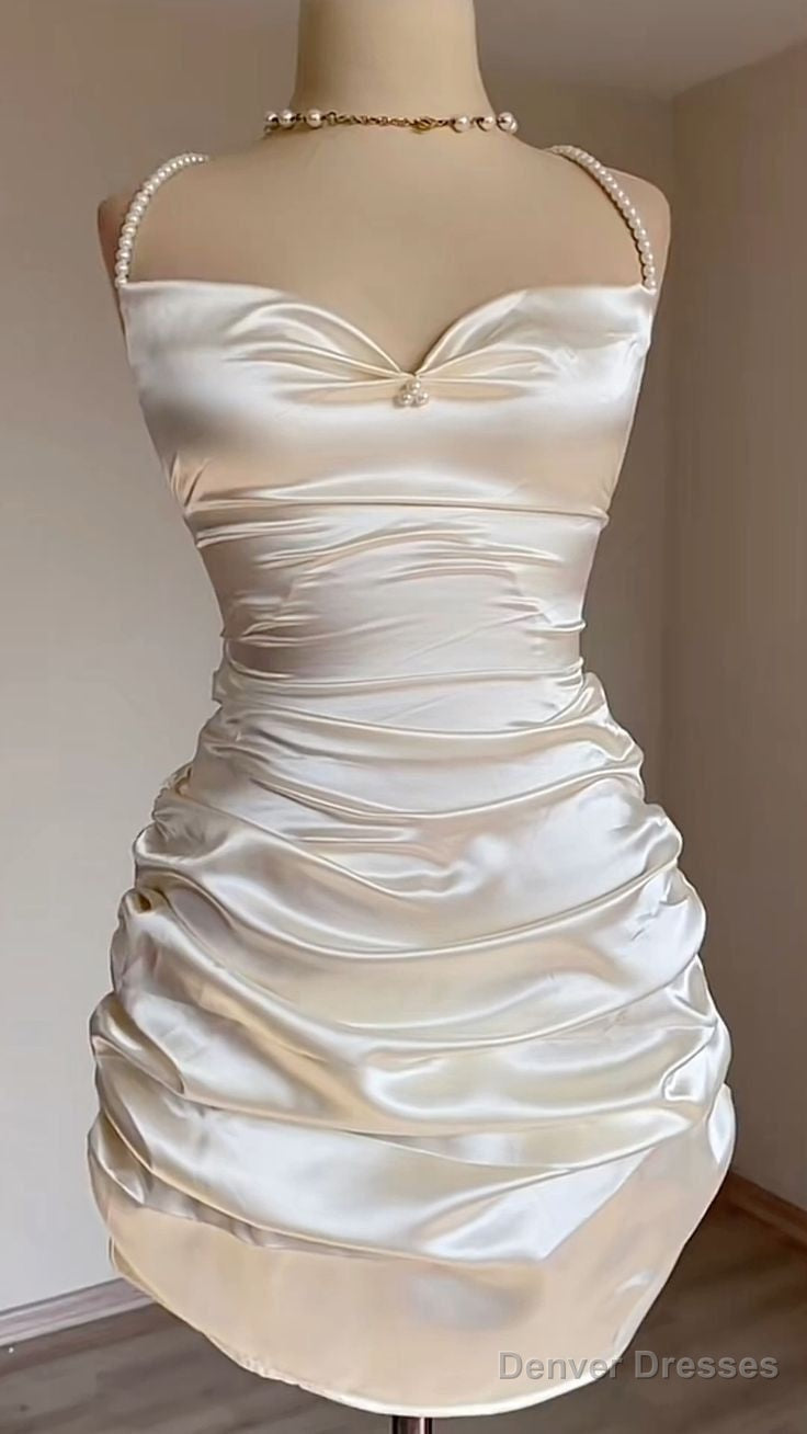 White Short Satin Sheath Birthday Dress Short Prom Dress Main image