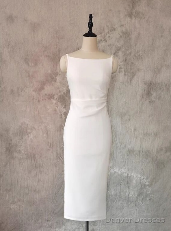White Spaghetti Straps Pleats Short Wedding Dress Main image