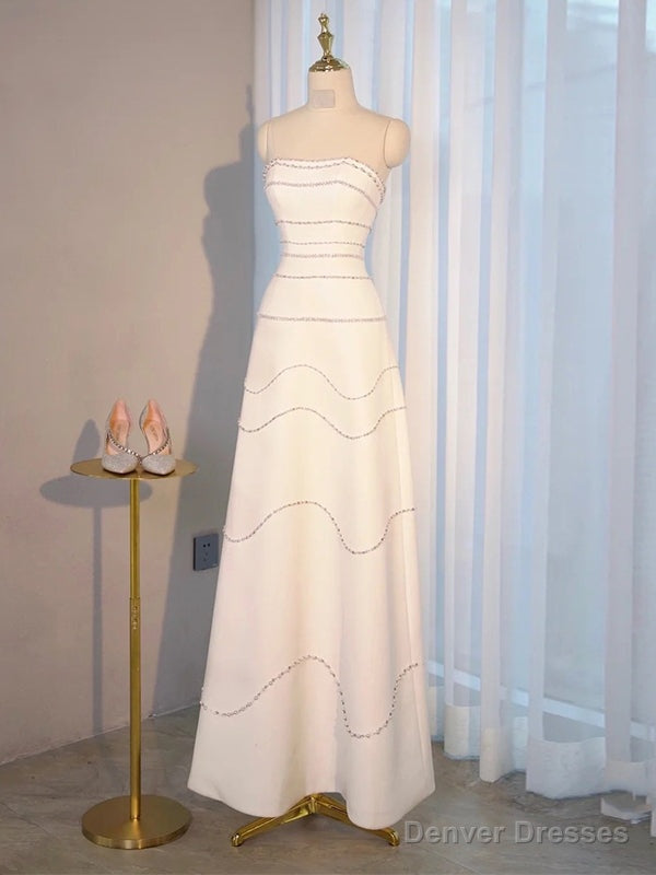 White Strapless Beading Pearls Wedding Dress Main image