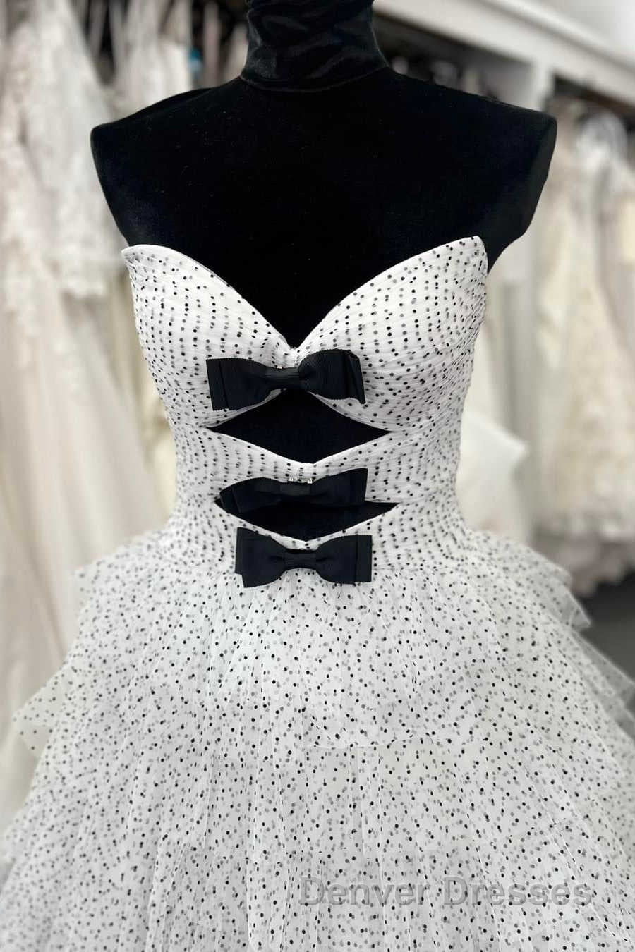 White Strapless Swiss Dot Layered Long Prom Dress Secondary image