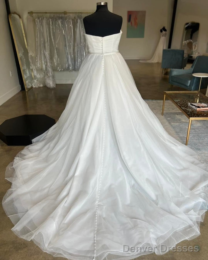 White Sweetheart A-Line Tulle Long Wedding Dress Off Shoulder Secondary image
