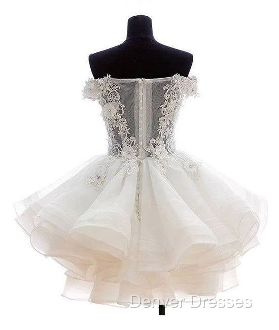 White Sweetheart Lace Applique Short Prom Dress, Cute White Homecoming Dress Secondary image