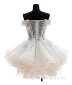 White Sweetheart Lace Applique Short Prom Dress, Cute White Homecoming Dress