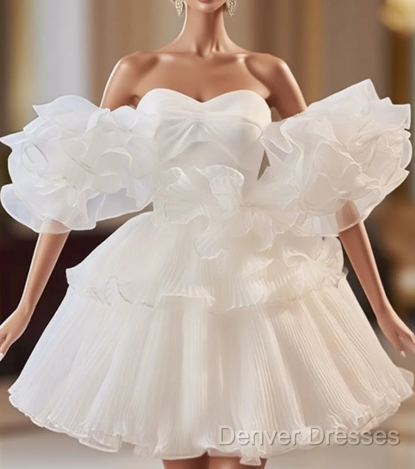 White Sweetheart Neck Organza Short Prom Dress, White Homecoming Dress Main image
