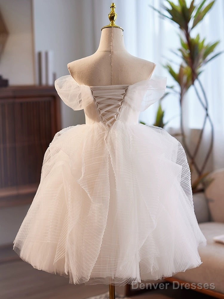 White Sweetheart Neck Tulle Lace Short Prom Dress, White Homecoming Dress Secondary image