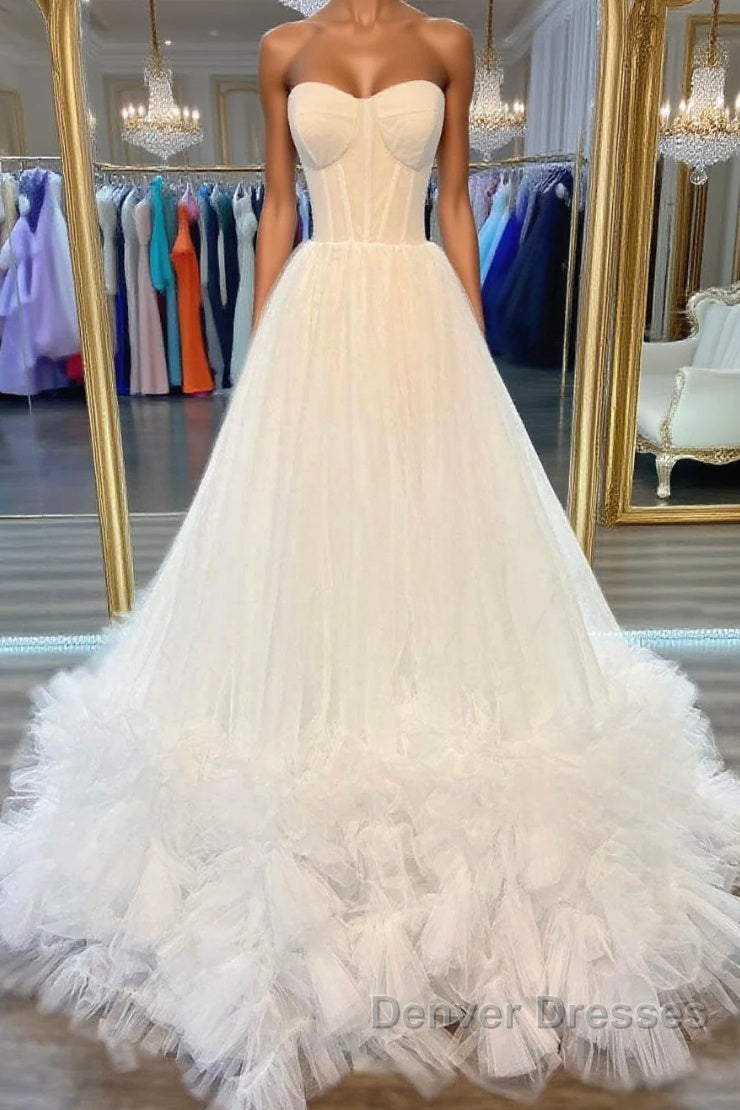 White sweetheart neck tulle long prom Dress white formal Dress Main image