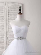 White Sweetheart Neck Tulle Long Prom Dress, White Formal Graduation Dress